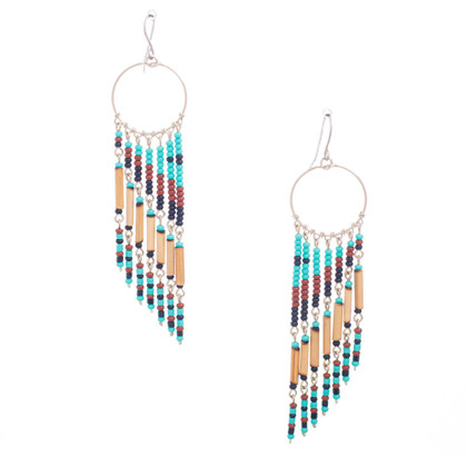 Handmade Beaded Boho Tribal  Wire Wrap Czech Glass Seed Beads Bamboo Earrings / LME B13-2