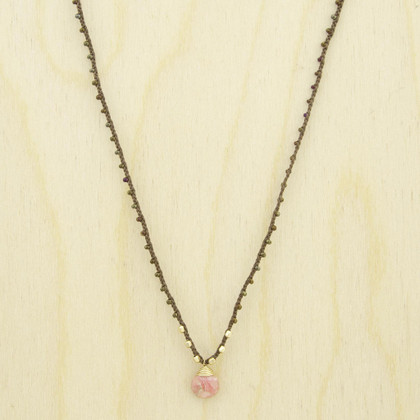 Bohemian Gold Filled Braided Silk Thread Necklace with Rhodochrosite / KRN G B200-30