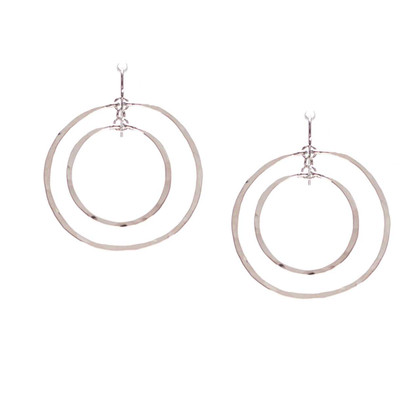 Hammered Geometric Minimalist Silver Double Hoop Earrings, Handmade / GAE S B5-3