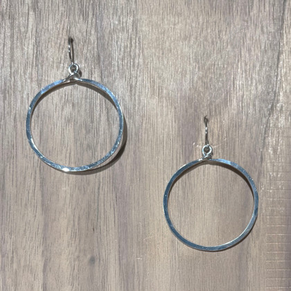Hammered Geometric Minimalist Silver Hoop Earrings, Handmade / GAE S B8-2 Hammered Geometric Minimalist Silver Hoop Earrings, Handmade / GAE S B8-2