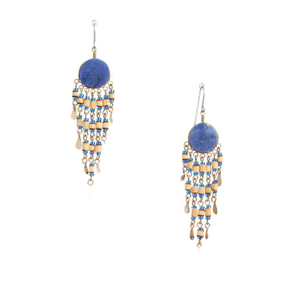 Handmade Beaded Boho Tribal Lapis Bamboo Earrings / HNE B13-3