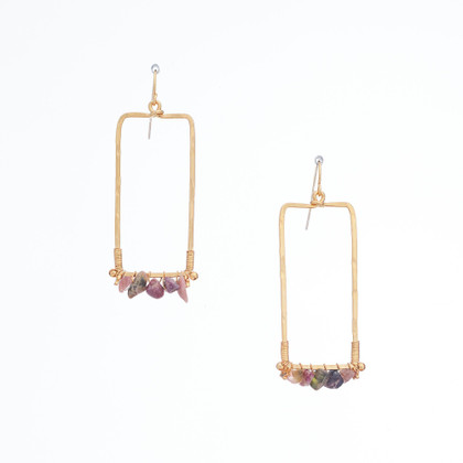 Hammered  Boho, Bohemian, Gold Plated Earrings with Gemtone, Handmade / GAE G B267-S7