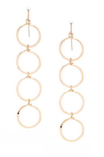 (Medium) Hammered Geometric Minimalist gold Round Links hoop Drop Earrings, Handmade / GAE G B46-2