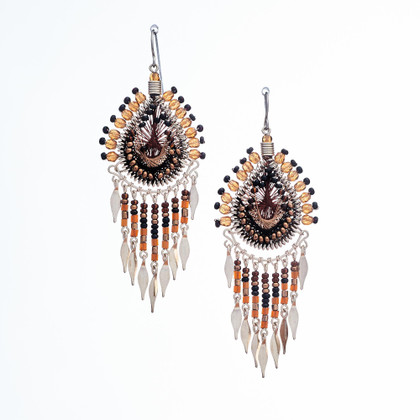 Handmade Boho Beaded Silk Thread Bohemian Mermaid Earrings / MRE B29-10BRW Handmade Boho Beaded Silk Thread Bohemian Mermaid Earrings / MRE B29-10BRW