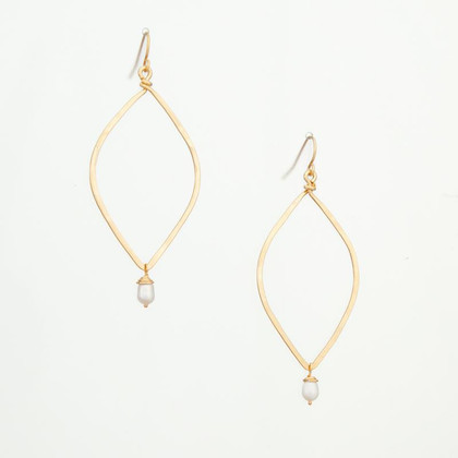 Hammered Gold, Beaded, Bohemian Wave Drop Earrings, Handmade / GAE G B235-P1