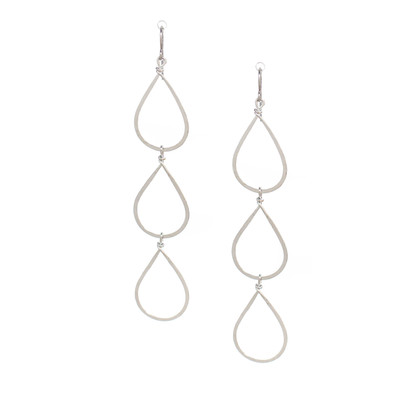 Hammered Geometric Minimalist Silver Plated Triple Teardrop Earrings, Handmade / GAE S B60-2