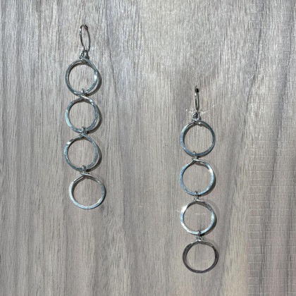 Hammered Geometric Minimalist Silver Round Links Hoop Drop Earrings, Handmade / GAE S B46-1 Hammered Geometric Minimalist Silver Round Links Hoop Drop Earrings, Handmade / GAE S B46-1