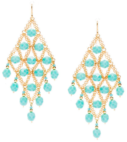 Handmade Gold Boho Beaded Chain Chandelier Earrings / CLE G B23-1