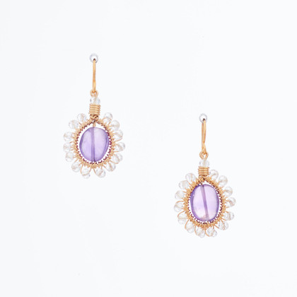 Handmade Celestial Crystal Wire-wrapped Gold-Plated Earrings / WFE B54-DL8