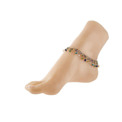 Dainty boho gypsy beach anklet with semi precious stones, Czech seed beads, bugle beads, handmade / ETA B20-M14