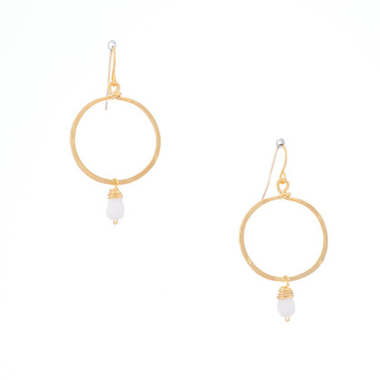 Hammered, Bohemian, Gold-plated, Beaded, Wire Wrapped Gypsy Boho Earrings, Handmade / GAE G B101-3