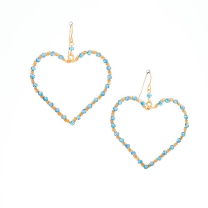 Hammered, Heart Bohemian, Gold-plated, Beaded, Wire Wrapped Heart Earrings, Handmade / GAE G B737-5 Hammered, Heart Bohemian, Gold-plated, Beaded, Wire Wrapped Heart Earrings, Handmade / GAE G B737-5