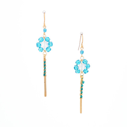 Hawaiian Flower Colorful Crystal Wire-wrapped Gold-Plated Earrings / HFE G B34-M1