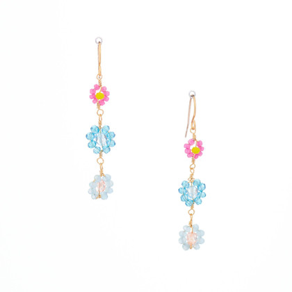 Hawaiian Flower Colorful Crystal Wire-wrapped Gold-Plated Earrings / HFE G B21-M1