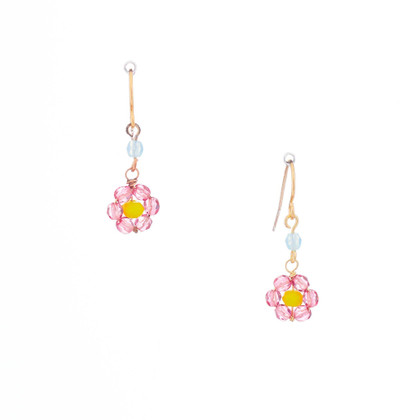 Hawaiian Flower Colorful Crystal Wire-wrapped Gold-Plated Earrings / HFE G B7-M1