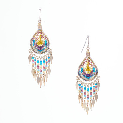 Handmade Boho Beaded Silk Thread Bohemian Mermaid Earrings / MRE B7-3RIO Handmade Boho Beaded Silk Thread Bohemian Mermaid Earrings / MRE B7-3RIO