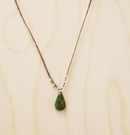 Bohemian Braided Crochet Cord Necklace with Chrysocolla Turquoise Gemstone / KRN G B14-9