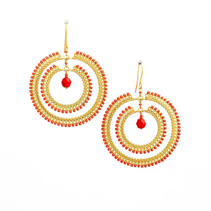 Handmade Bohemian Beaded Gold Plated Chandelier Earrings / CLE G B78-2