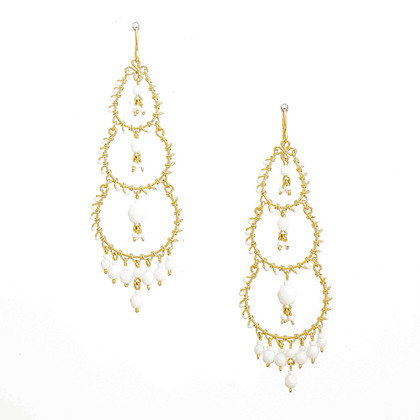 Bohemian Gold Plated White Chandelier Earrings / CAE G B13-3 Bohemian Gold Plated White Chandelier Earrings / CAE G B13-3