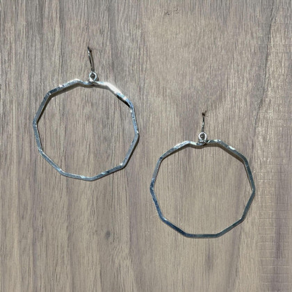 Hammered  Boho, Silver, Decagon Hoop ,Gypsy Boho Earrings, Handmade / GAE S B93-2