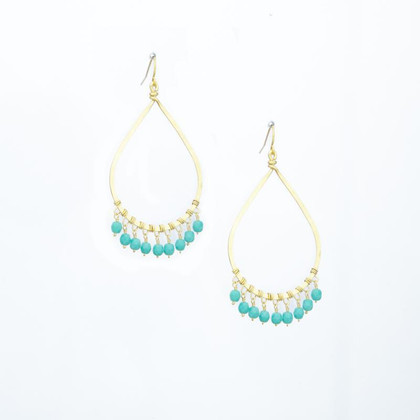 Hammered  Boho, Bohemian,  Gold, Beaded, Wire Wrapped Gypsy Boho Earrings, Handmade / GAE G B694-1