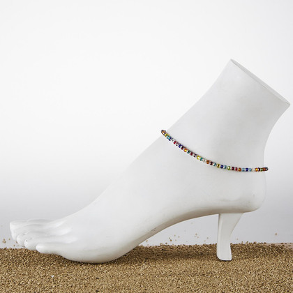 Dainty boho gypsy beach anklet with Czech seed beads, bugle beads, handmade / ATA B16-M2