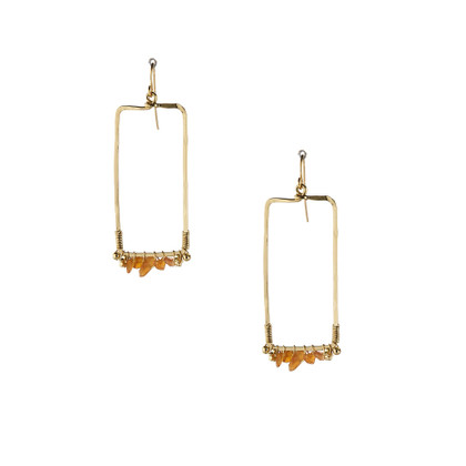 Hammered Gold-Plated Bohemian Beaded Wire Wrapped Rectangle Earrings / GAE G B267-S11