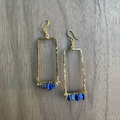 Gold-Plated Rectangle Lapis Lazuli Earrings / GAE G B267-S19