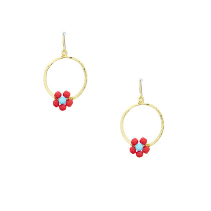 Hawaiian Flower Colorful Crystal Wire-wrapped Gold-Plated Earrings / HFE G B39-M3