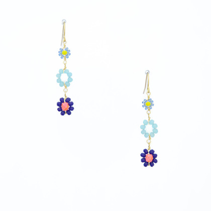 Hawaiian Flower Colorful Crystal Wire-wrapped Gold-Plated Earrings / HFE G B22-M4