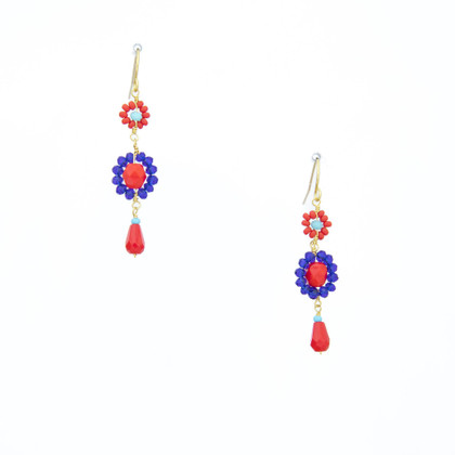 Hawaiian Flower Colorful Czech Crystal Wire-wrapped Gold-Plated Earrings / HFE G B57-M2