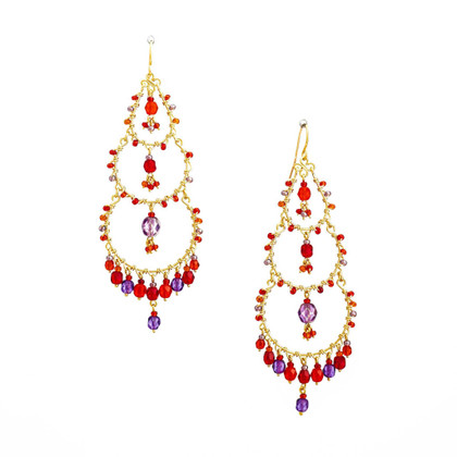 Handmade Bohemian Beaded Gold plated Chandelier Earrings / CAE G B13-M17 Handmade Bohemian Beaded Gold plated Chandelier Earrings / CAE G B13-M17
