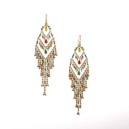 Handmade Bohemian Beaded Gold Plated Chandelier Earrings / CAE G B18-M36