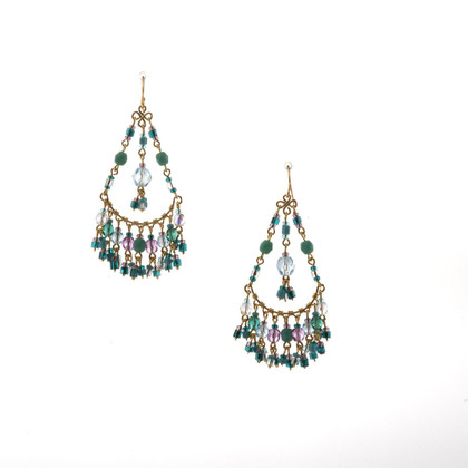Handmade Bohemian Beaded Gold Plated Chandelier Earrings / CAE G B25-M6