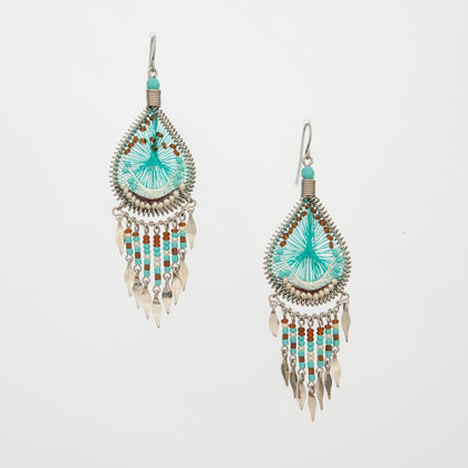 Handmade Boho Beaded  Silk Thread  Bohemian Mermaid Earrings / MRE B9-2TRQ