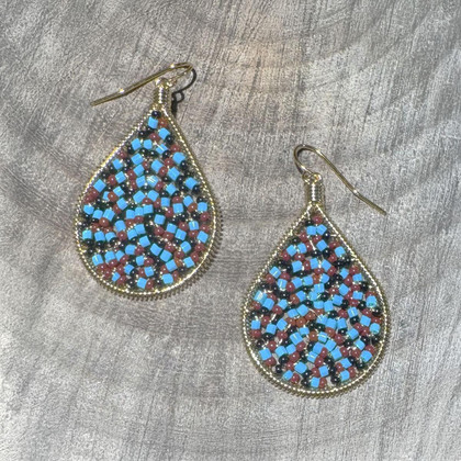 Handmade beading Czech Seed Beads and bugle beads Gold Teardrop Bohemian Earrings / RQE G B14-MR22