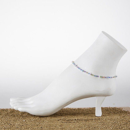 Dainty boho gypsy beach anklet with Czech seed beads, bugle beads, handmade / HCA B20-1