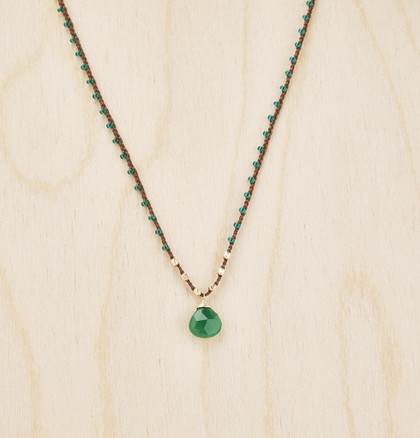 Briolette Pendant Necklace with Green Onyx Gemstone / KRN G B206-24 Briolette Pendant Necklace with Green Onyx Gemstone / KRN G B206-24