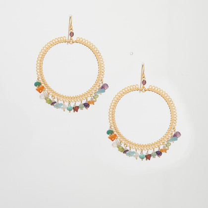 Bohemian Gold Hoop Beaded Wire Wrapped Chandelier Earrings / CLE G B242-SM14