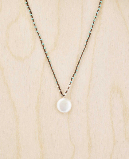 Bohemian Braided Silk Thread Necklace with Gray Coin Pearl / KRN S B333-5 Bohemian Braided Silk Thread Necklace with Gray Coin Pearl / KRN S B333-5