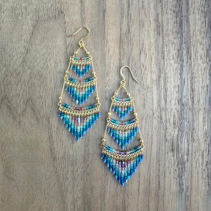 Gold-Plated Bugle Bead Earrings / CLE G B45-M67
