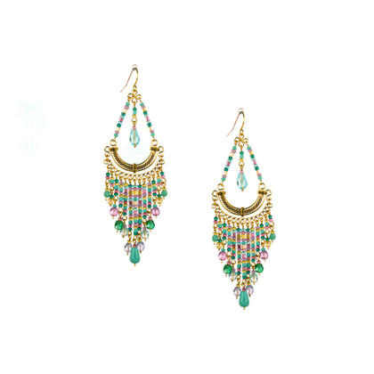 Handmade Bohemian Beaded Gold Plated Chandelier Earrings / CAE G B43-M16