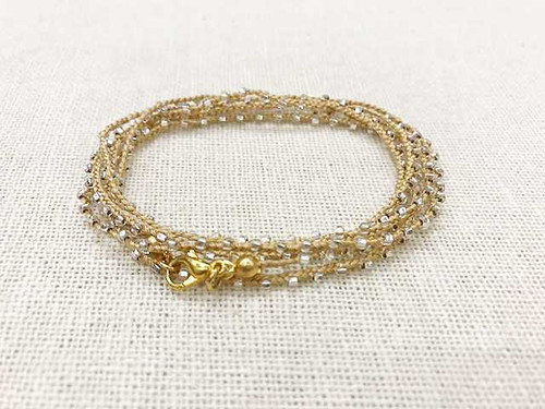 Dainty Boho Crochet Czech Seed Bead Gold Silk Thread Necklace / Wrap Bracelet in Cream / GG102-27
