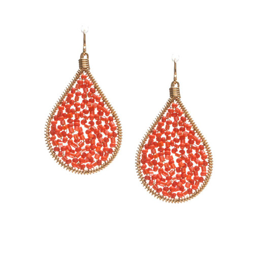 Handmade beading Czech Seed Beads and bugle beads Gold Teardrop Bohemian Earrings / RQE G B14-2