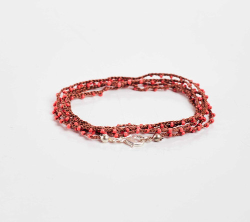 Dainty Boho Crochet Czech Seed Bead Silk Thread Necklace / Wrap Bracelet in Sun / GS102-24