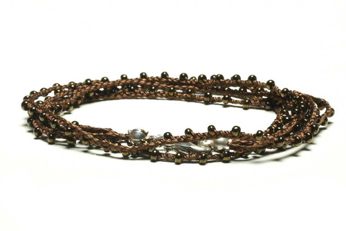 Dainty Boho Crochet Czech Seed Bead Silk Thread Necklace / Wrap Bracelet in Dark Bronze / GAN S B102-5