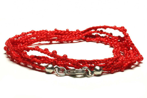 Dainty Boho Crochet Czech Seed Bead Silk Thread Necklace / Wrap Bracelet in Red / GS102-21