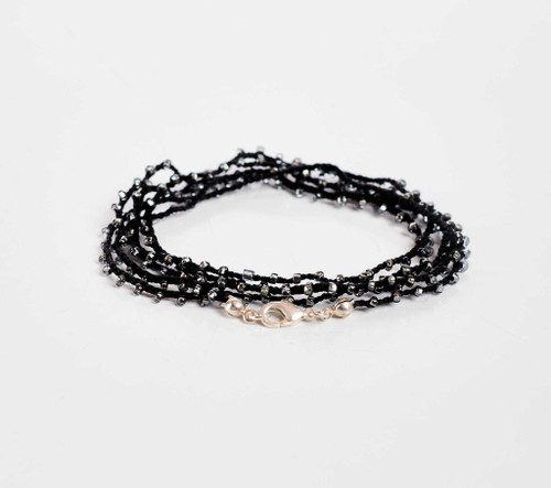 Dainty Boho Crochet Czech Seed Bead Silk Thread Necklace / Wrap Bracelet in Black / GS102-32