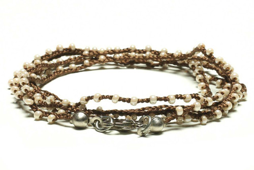 Dainty Boho Crochet Czech Seed Bead Silk Thread Necklace / Wrap Bracelet in Brown / GS102-38