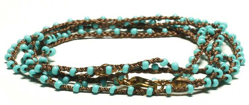 Dainty Boho Crochet Czech Seed Bead Silk Thread Necklace / Wrap Bracelet in Turquoise / GG102-7